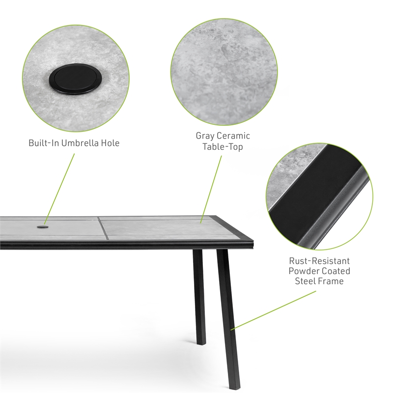 Afuera Living 76-inch Metal Outdoor Patio Dining Table in Black