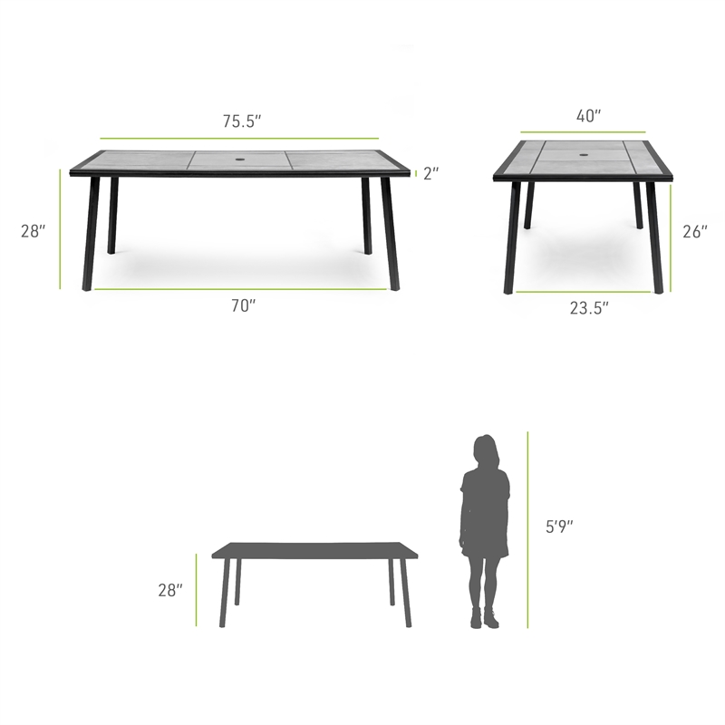 Afuera Living 76-inch Metal Outdoor Patio Dining Table in Black