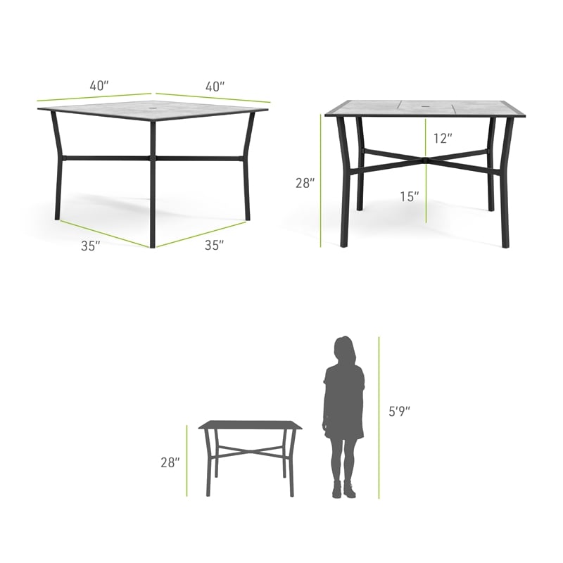 Afuera Living 40-inch Metal Outdoor Patio Dining Table in Black