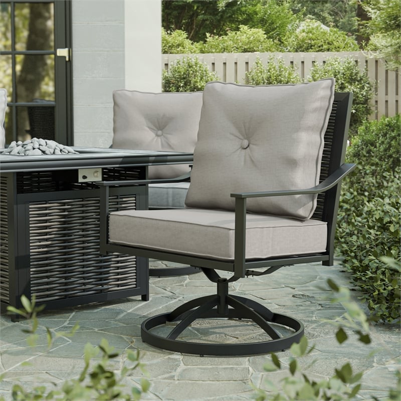 Afuera Living 4-Piece Outdoor Black Metal Dining Swivel Chairs