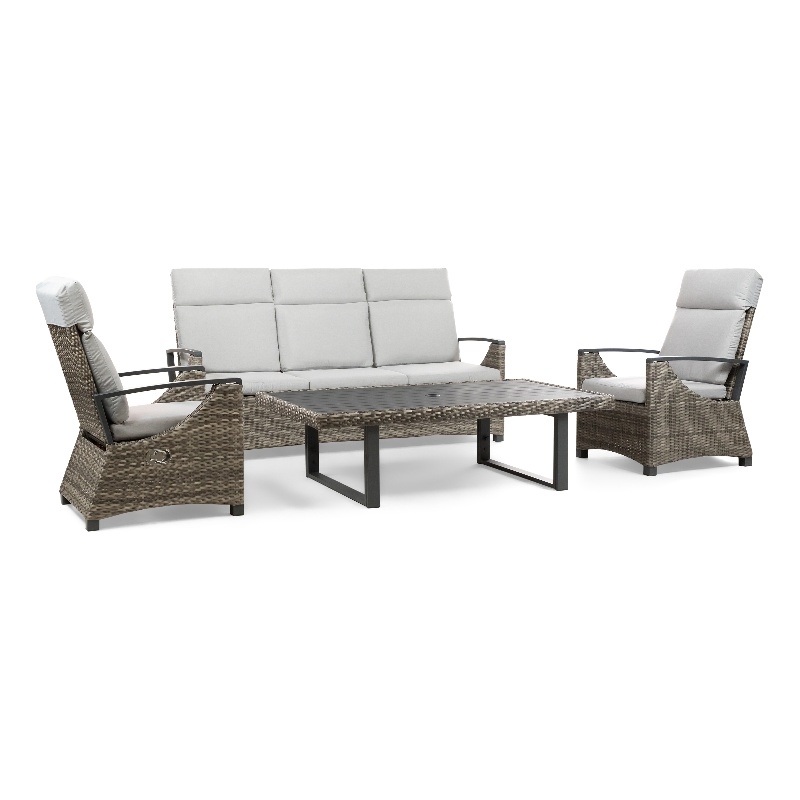 Afuera Living 4-Piece Aluminum Outdoor Patio Reclining Sofa Set in Brown