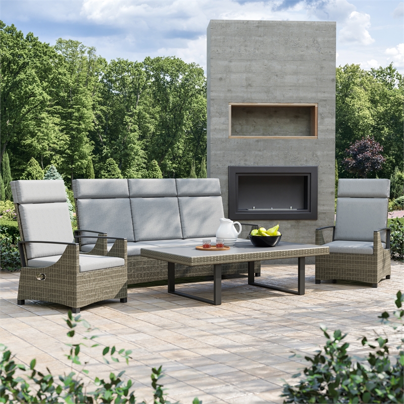 Afuera Living 4-Piece Aluminum Outdoor Patio Reclining Sofa Set in Brown
