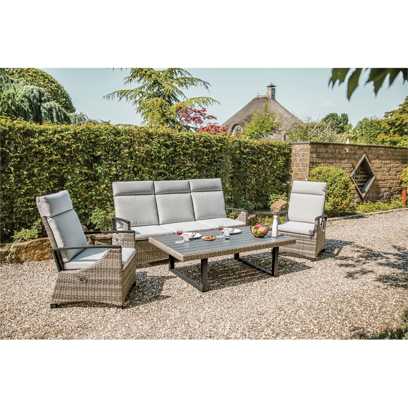 Afuera Living 4-Piece Aluminum Outdoor Patio Reclining Sofa Set in Brown