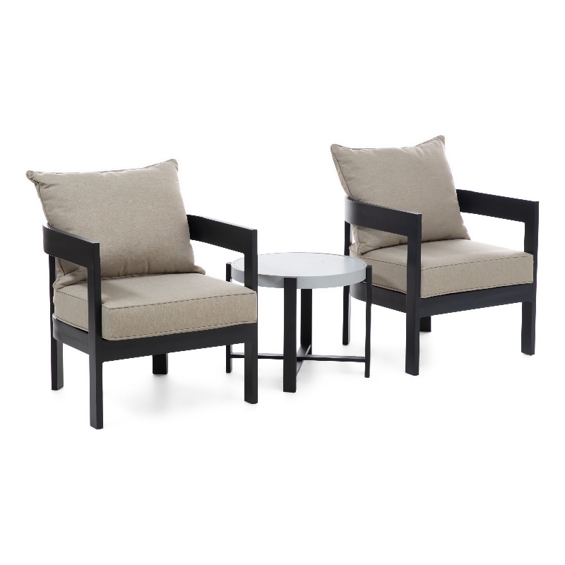 Afuera Living 3-Piece Lotus Stackable Outdoor Metal Bistro Set in Black