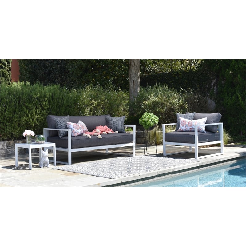 Afuera Living Aluminum/Fabric Outdoor Accent Chair in White/Gray
