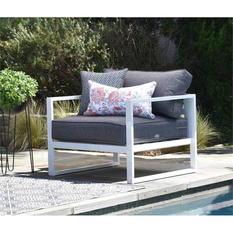 Afuera Living Aluminum/Fabric Outdoor Accent Chair in White/Gray