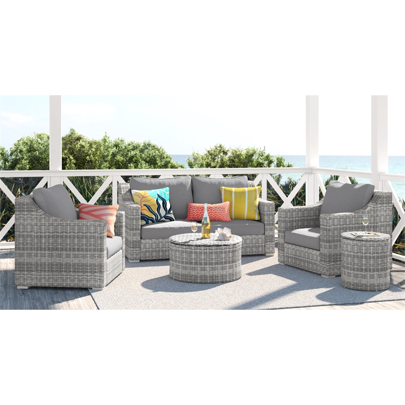 Afuera Living Wicker / Rattan Outdoor Sofa with Metal Frame in Gray