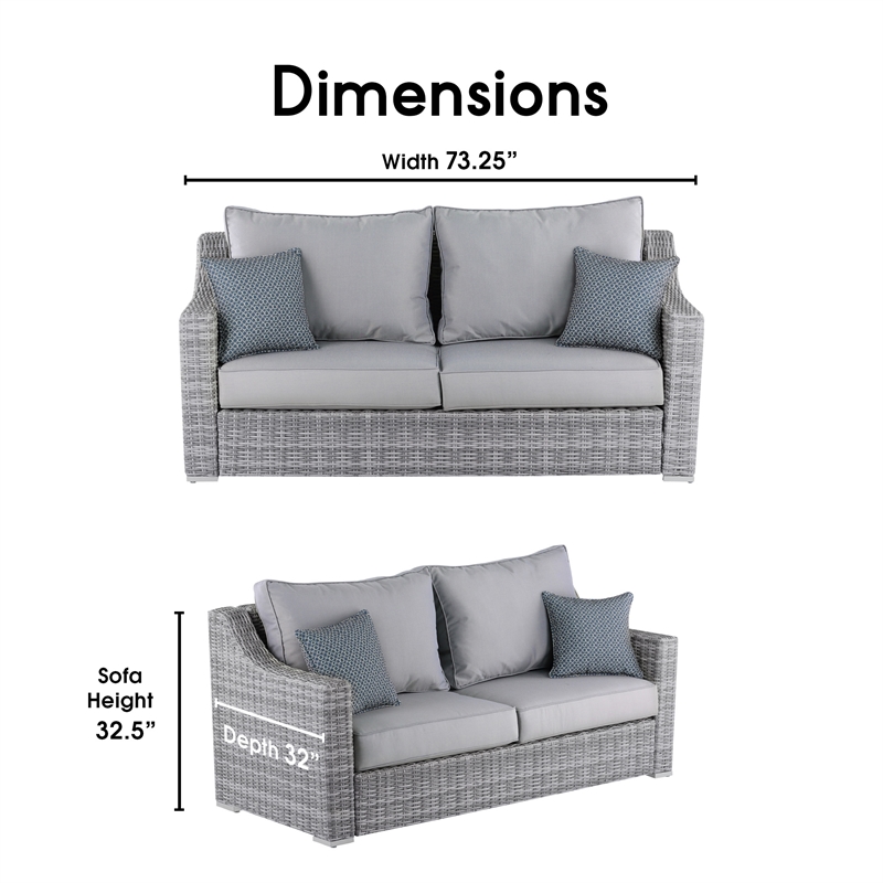 Afuera Living Wicker / Rattan Outdoor Sofa with Metal Frame in Gray