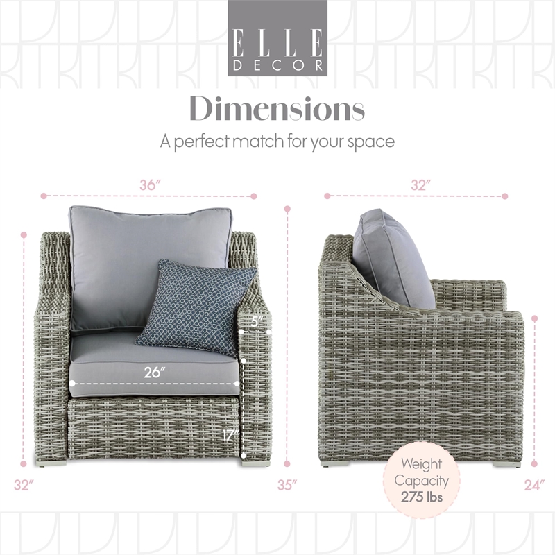 Afuera Living Modern Wicker / Rattan Outdoor Arm Chair with Metal Frame in Gray