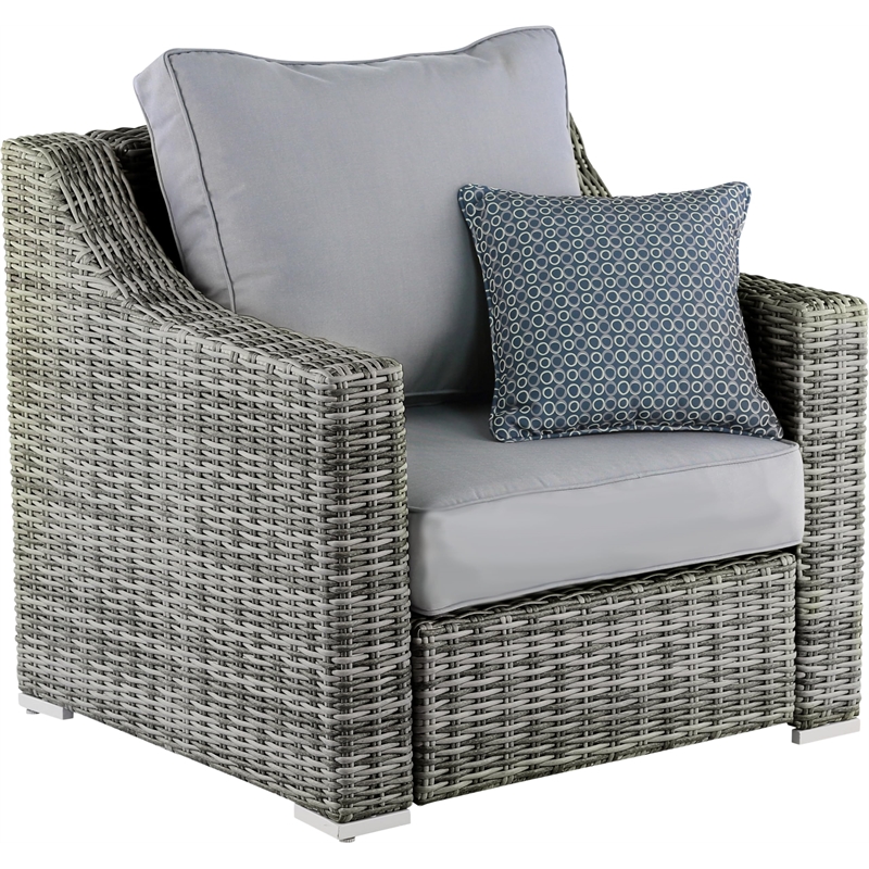 Afuera Living Modern Wicker / Rattan Outdoor Arm Chair with Metal Frame in Gray