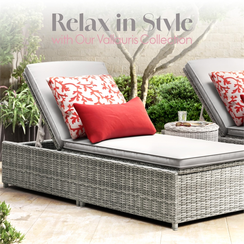 Afuera Living Traditional Wicker / Rattan Outdoor Chaise Lounge in Gray