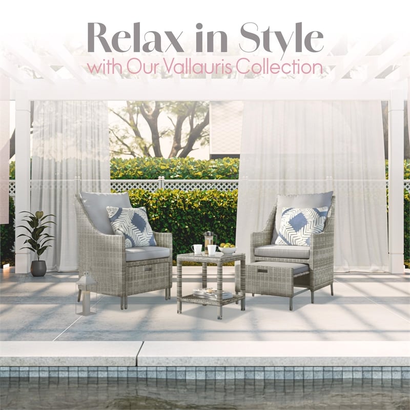 Afuera Living 5-Piece Wicker / Rattan Outdoor Seating Set in Gray