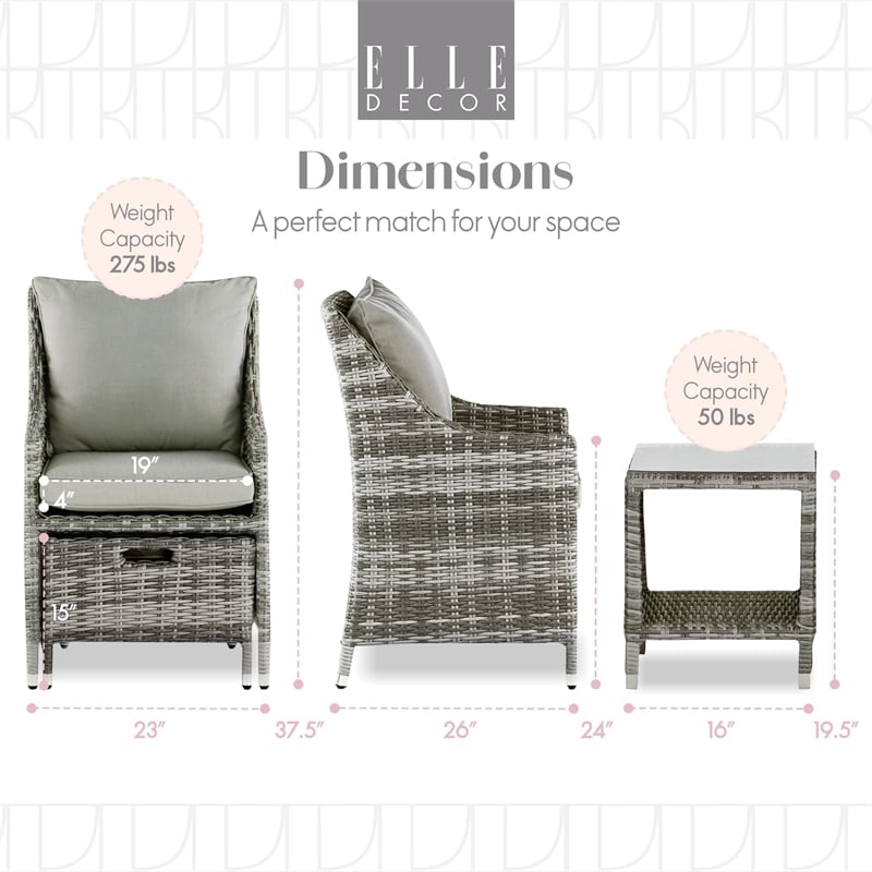 Afuera Living 5-Piece Wicker / Rattan Outdoor Seating Set in Gray