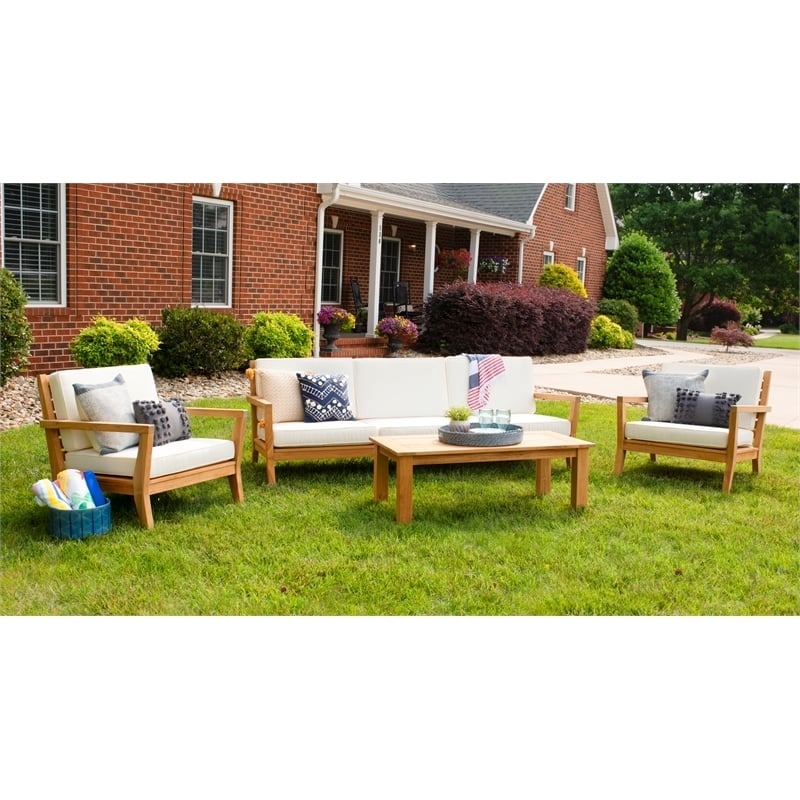 Afuera Living Contemporary Outdoor Teak Wood Coffee Table in Natural