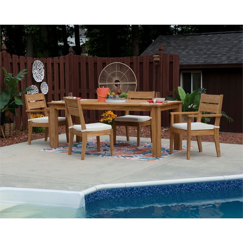 Afuera Living Contemporary Outdoor Teak Wood Dining Table in Natural