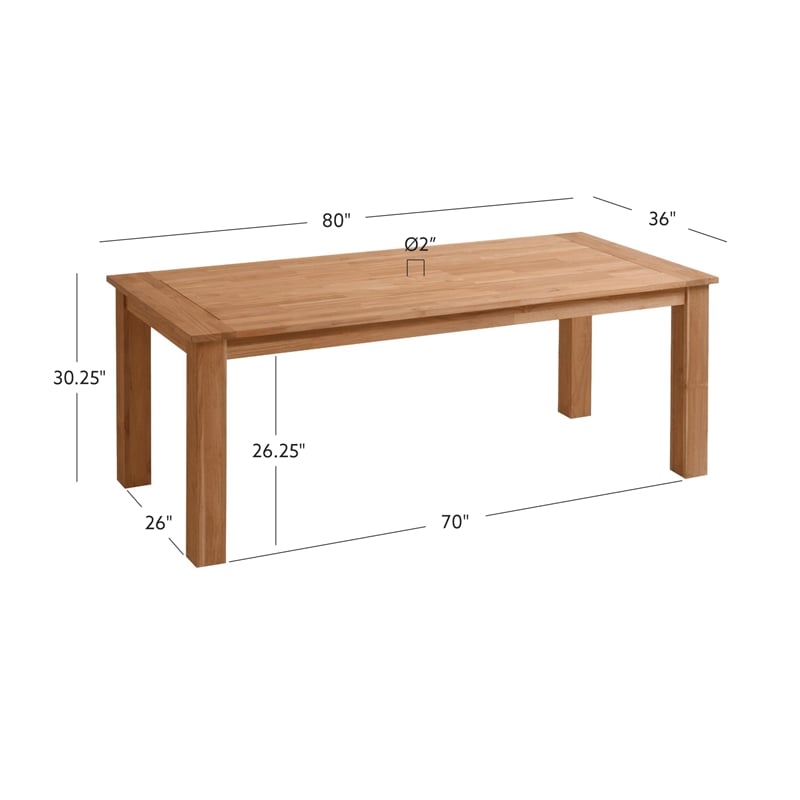 Afuera Living Contemporary Outdoor Teak Wood Dining Table in Natural
