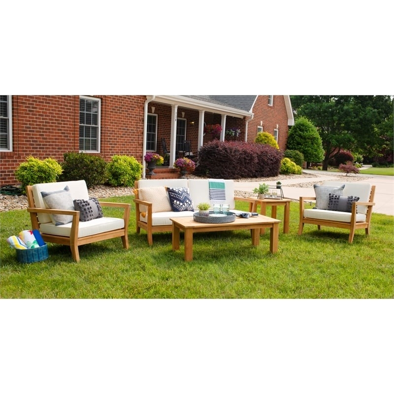 Afuera Living Square Contemporary Wood Outdoor Slatted Top Side Table in Natural