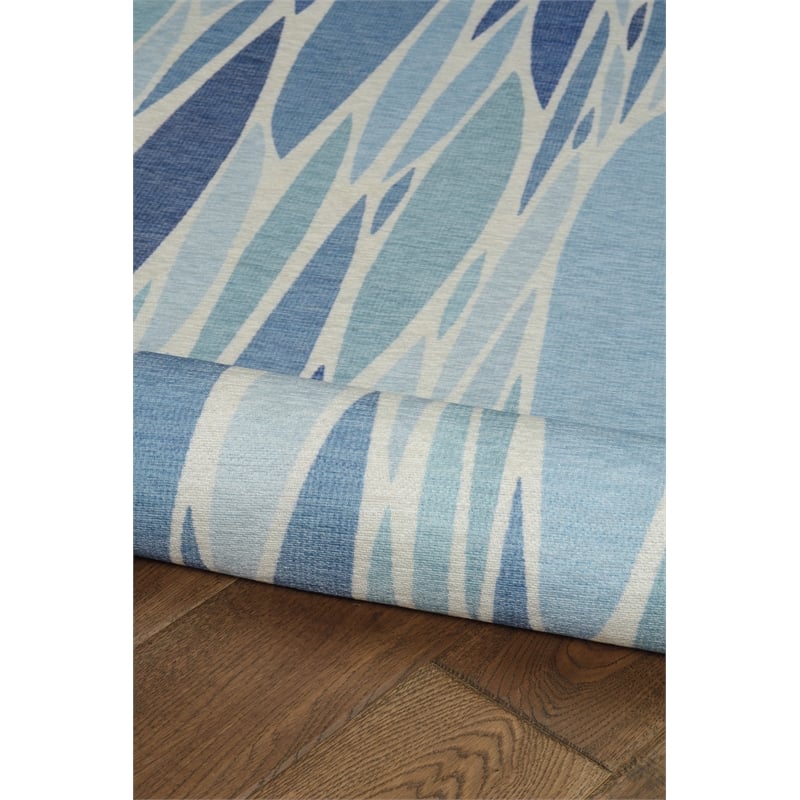 Afuera Living Indoor Outdoor Kai Polyester Area 7'x9' Rug in Blue and Ivory