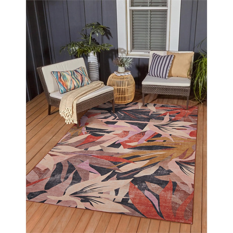 Afuera Living Indoor Outdoor Luna Polyester Area 5'x7' Rug in Orange and Cream