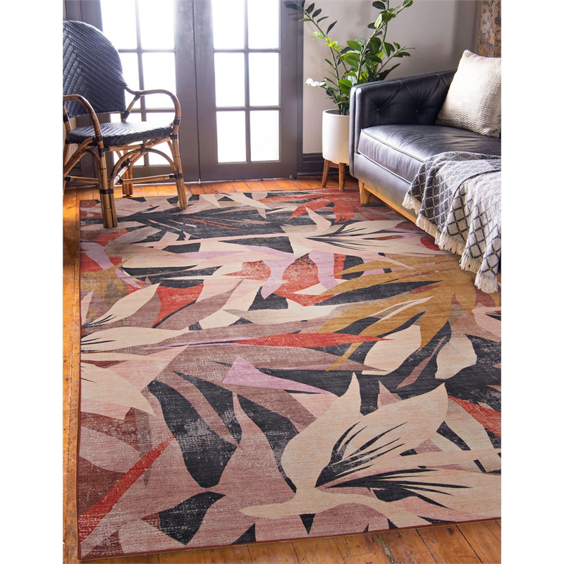 Afuera Living Indoor Outdoor Luna Polyester Area 5'x7' Rug in Orange and Cream