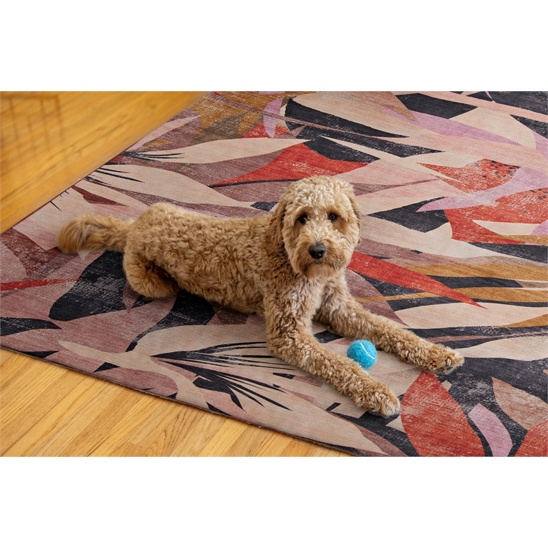 Afuera Living Indoor Outdoor Luna Polyester Area 5'x7' Rug in Orange and Cream