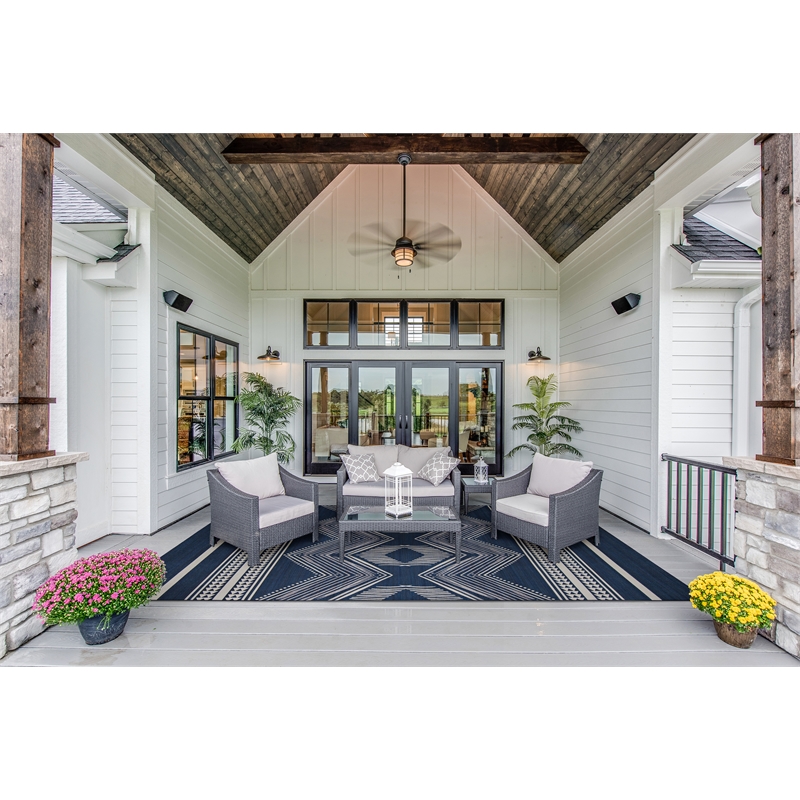 Afuera Living Indoor Outdoor Danton Polyester Area 7'x9' Rug in Navy and Ivory