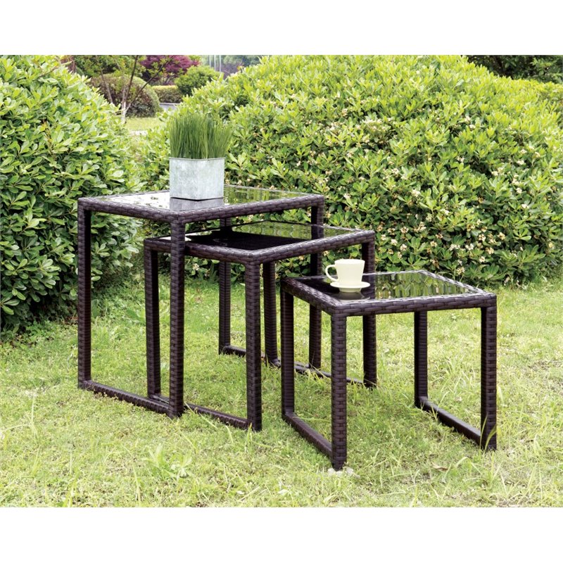 Afuera Living Aluminum and Tempered Glass Patio Nesting Table in Espresso