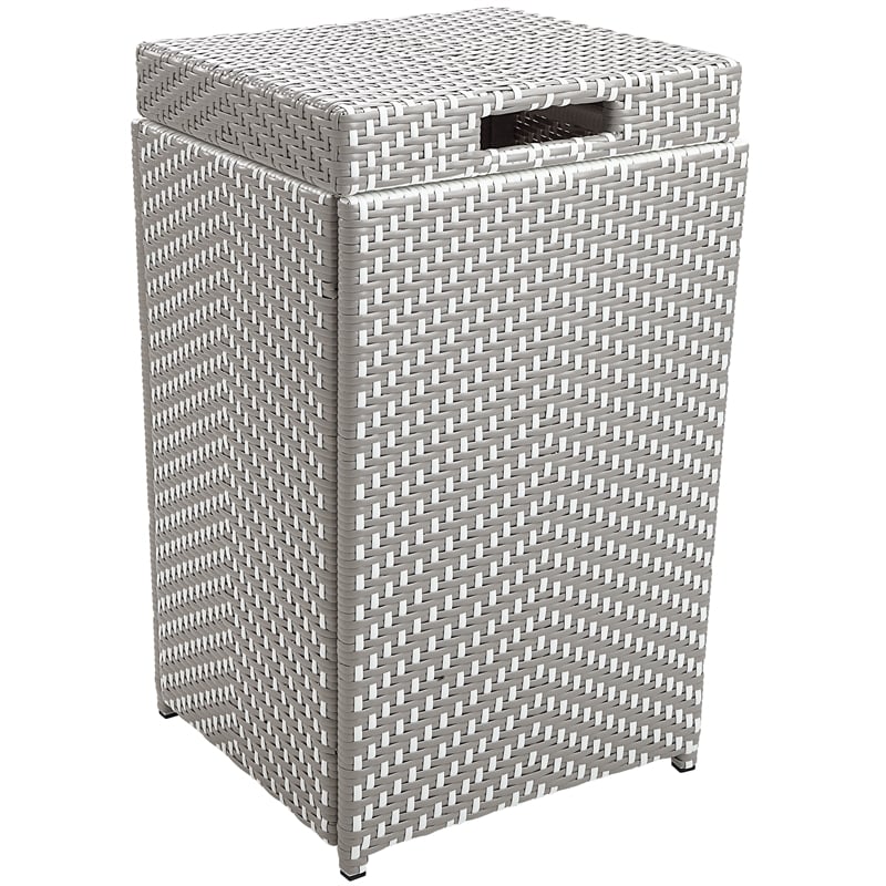 Afuera Living Outdoor Aluminum & Wicker Outdoor Trash Can in Gray