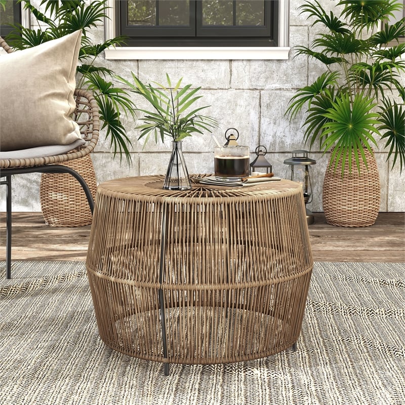 Afuera Living Outdoor Round PE Wicker / Rattan Natural Coffee Table