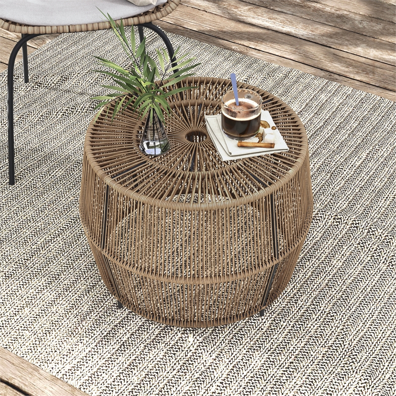 Afuera Living Outdoor Round PE Wicker / Rattan Natural Coffee Table