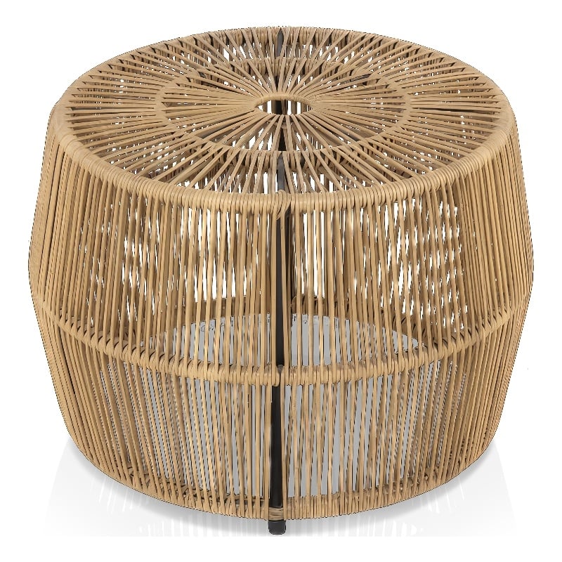 Afuera Living Outdoor Round PE Wicker / Rattan Natural Coffee Table