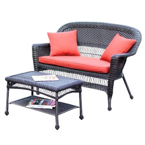 Afuera Living Country/Cottage Wicker Patio Love Seat and Coffee Table Set