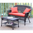 Afuera Living Country/Cottage Wicker Patio Love Seat and Coffee Table Set