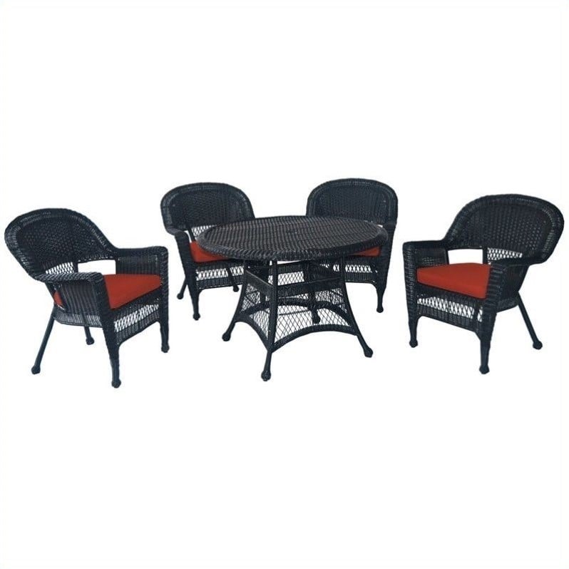 Afuera Living Country/Cottage 5 Piece Wicker Patio Dining Set in Black and Red