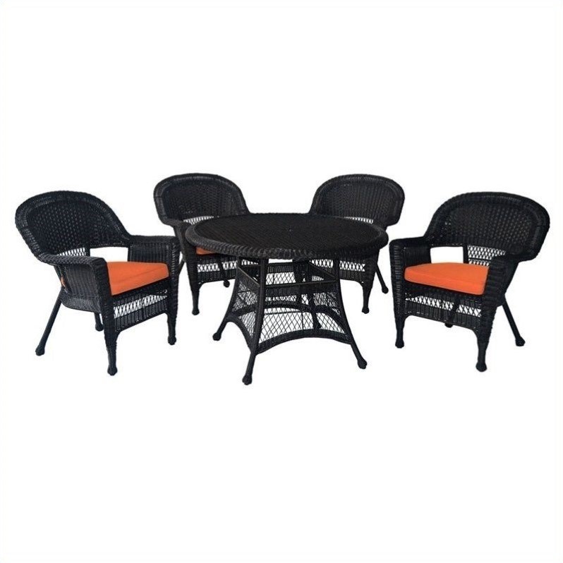 Afuera Living 5 Piece Wicker Patio Dining Set in Espresso and Orange