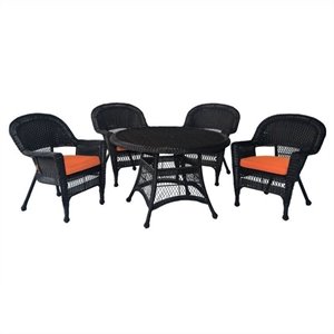 Afuera Living 5 Piece Wicker Patio Dining Set in Espresso and Orange