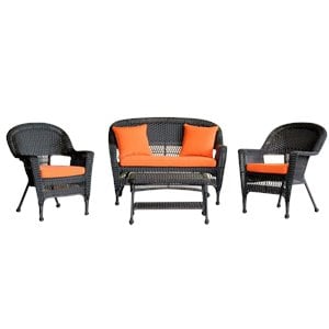 Afuera Living 4pc Wicker Conversation Set in Espresso with Brick Orange Cushions