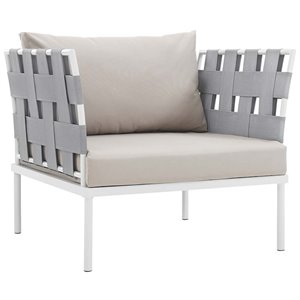 Afuera Living Modern Fabric Patio Arm Chair with Fabric in Beige/White