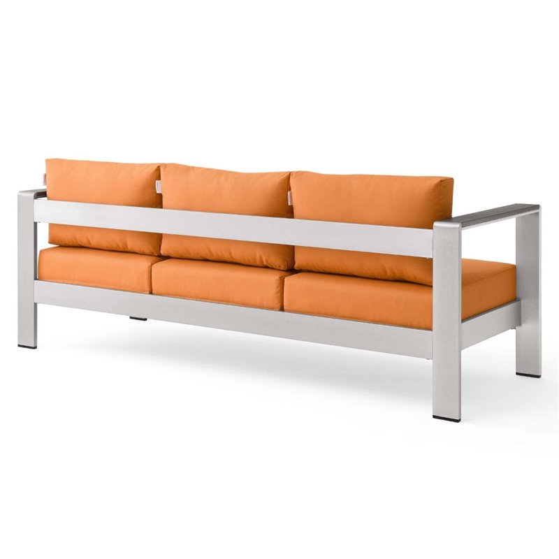 Afuera Living Modern Aluminum/Fabric Patio Sofa in Silver/Orange