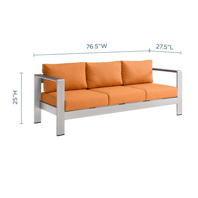 Afuera Living Modern Aluminum/Fabric Patio Sofa in Silver/Orange