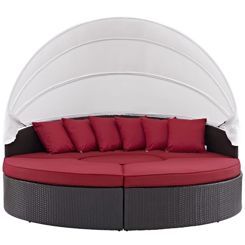Afuera Living Patio Canopy Daybed in Espresso and Red Finish