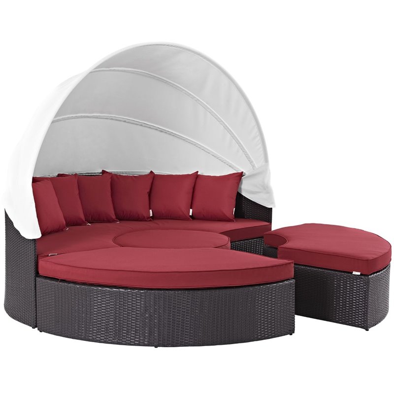 Afuera Living Patio Canopy Daybed in Espresso and Red Finish
