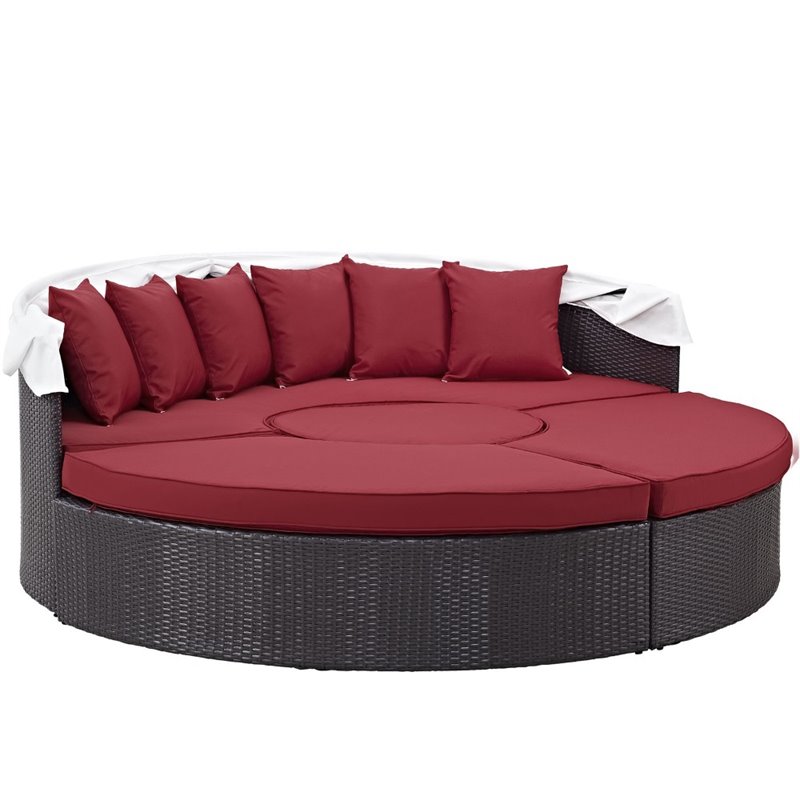 Afuera Living Patio Canopy Daybed in Espresso and Red Finish