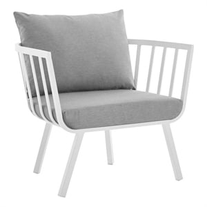 Afuera Living Modern Aluminum Patio Armchair with Fabric Cushions in White/Gray