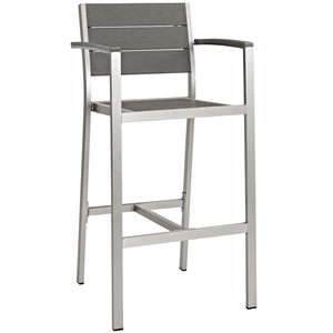 Afuera Living 30&quot Modern Aluminum Patio Bar Stool in Gray/Silver