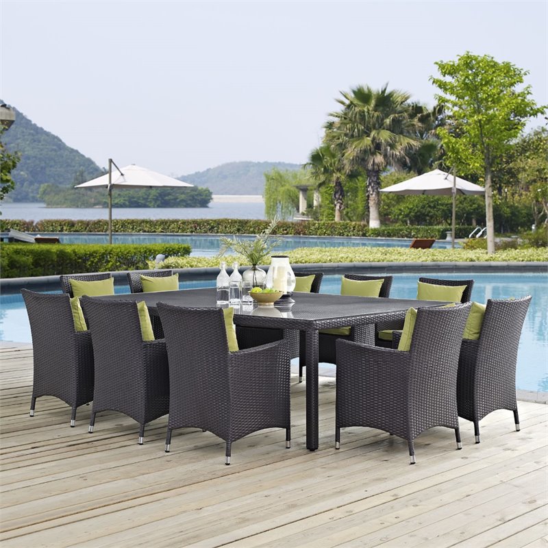 Afuera Living 11-Piece Modern Rattan Patio Dining Set in Espresso