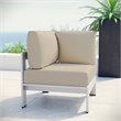 Afuera Living Modern Fabric/Aluminum Outdoor Corner Arm Chair in Beige/Silver