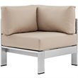Afuera Living Modern Fabric/Aluminum Outdoor Corner Arm Chair in Beige/Silver