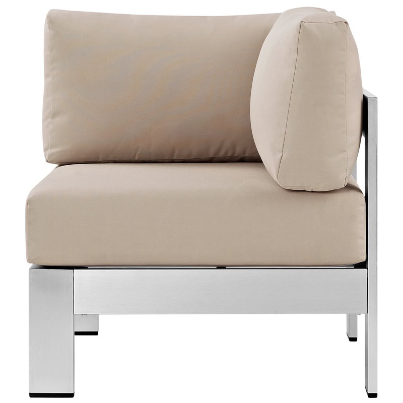 Afuera Living Modern Fabric/Aluminum Outdoor Corner Arm Chair in Beige/Silver