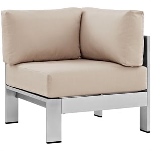 Afuera Living Modern Fabric/Aluminum Outdoor Corner Arm Chair in Beige/Silver
